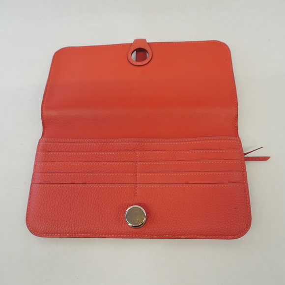 Auth Hermes Dogon Long D Engraved Rouge De Cool Taurillon Clemence Long Wallet - Picture 3 of 10